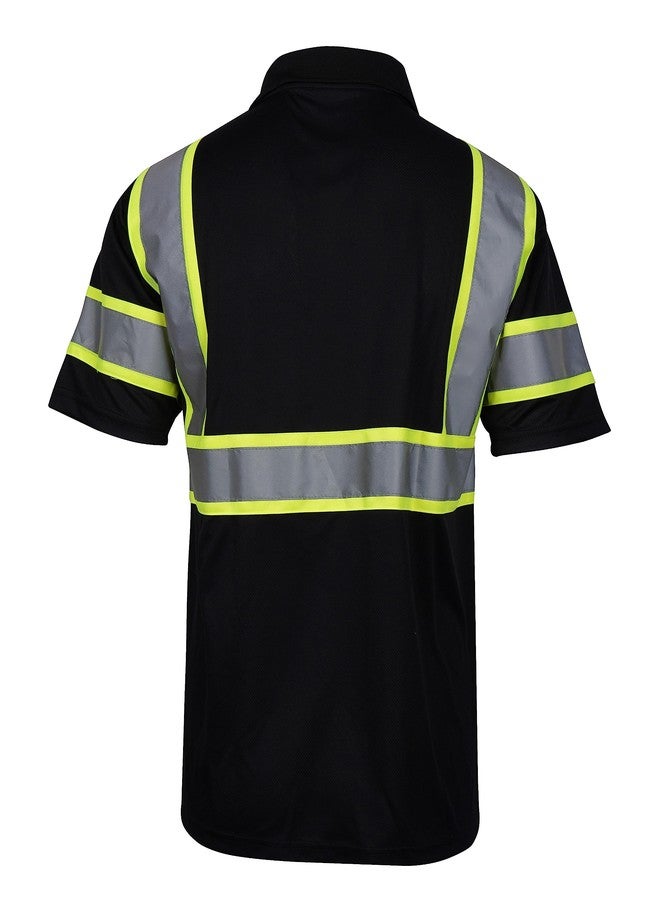 L&M® Hi Vis T Shirt Polo Shirt ANSI Class 3 Reflective Safety Lime Orange Black Short Long Sleeve HIGH Visibility (as1, Alpha, 3X_l, Regular, Regular, Black 73) - Image 2